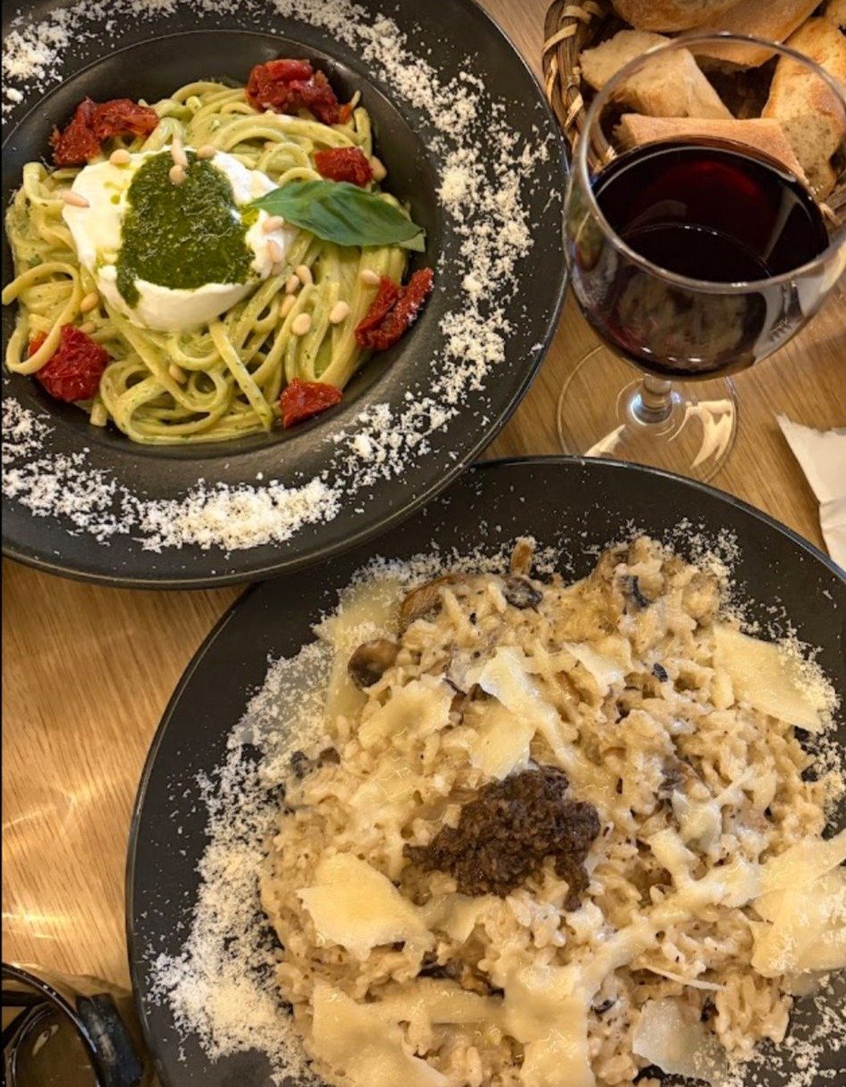 Linguine pesto burrata et risotto à la truffe